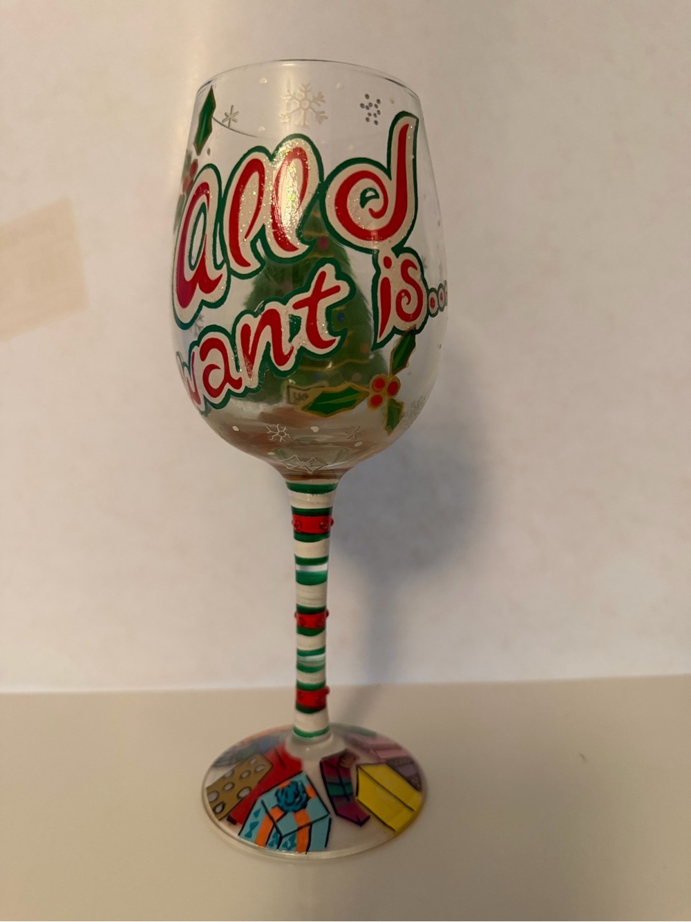 Lolita Hand-Painted Red & Green Holiday Wine Glass